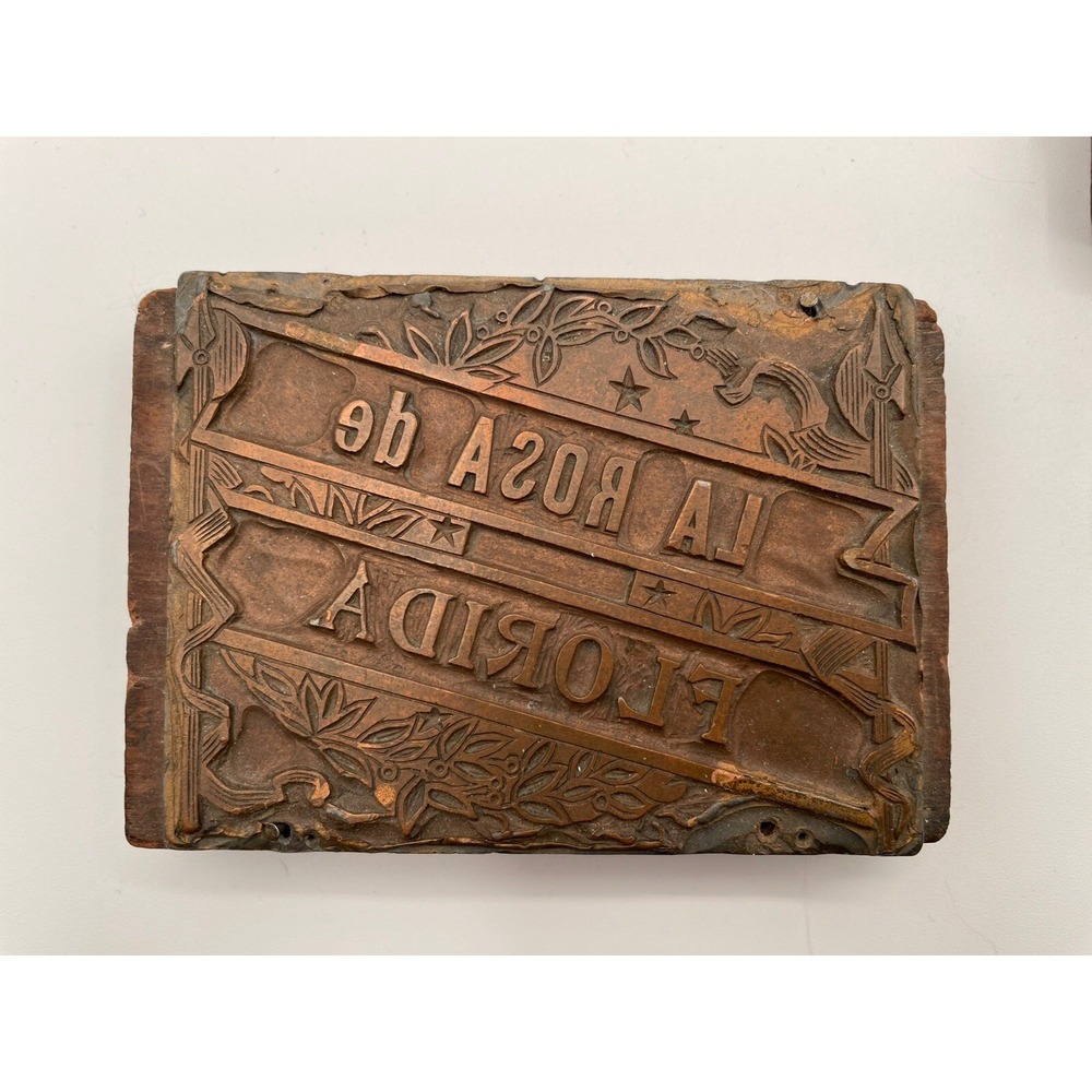 Antique Copper Printing Block -RARE La Rosa de Florida